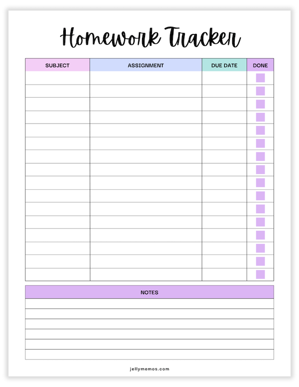 printable homework tracker