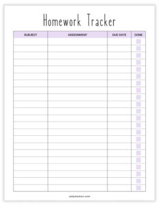 Printable Homework Tracker Templates For Teachers And Students - JellyMemos
