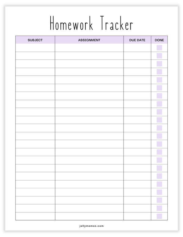 printable homework tracker