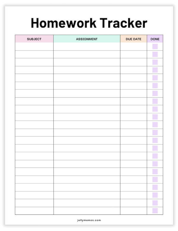 printable homework tracker