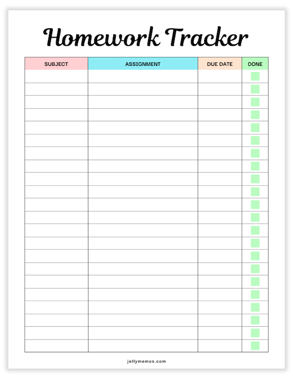 printable homework tracker