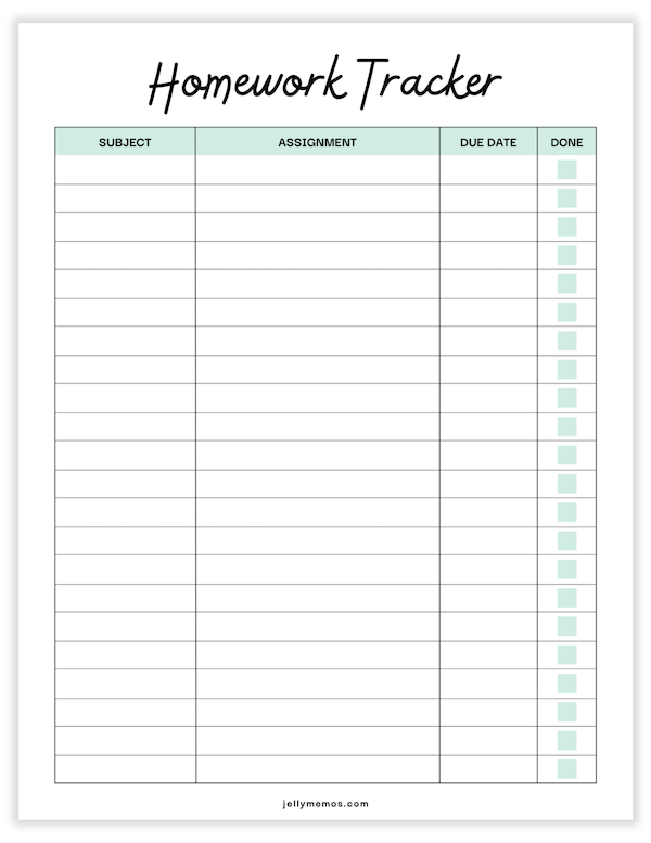 printable homework tracker