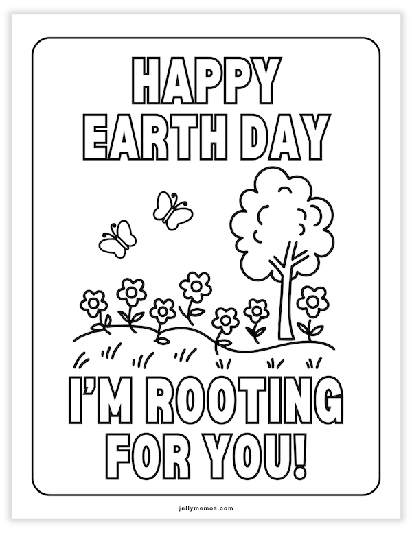 earth day coloring pages with butterfly flowers and tree scene