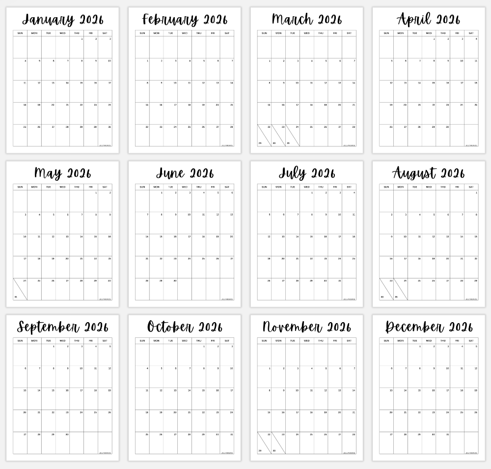 2026 pretty calendar