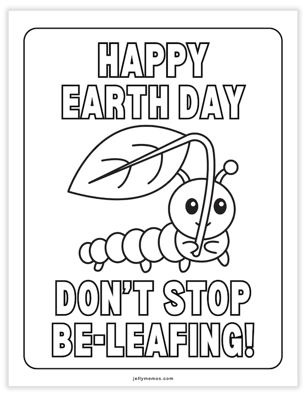 earth day coloring pages with caterpillar holding a leaf