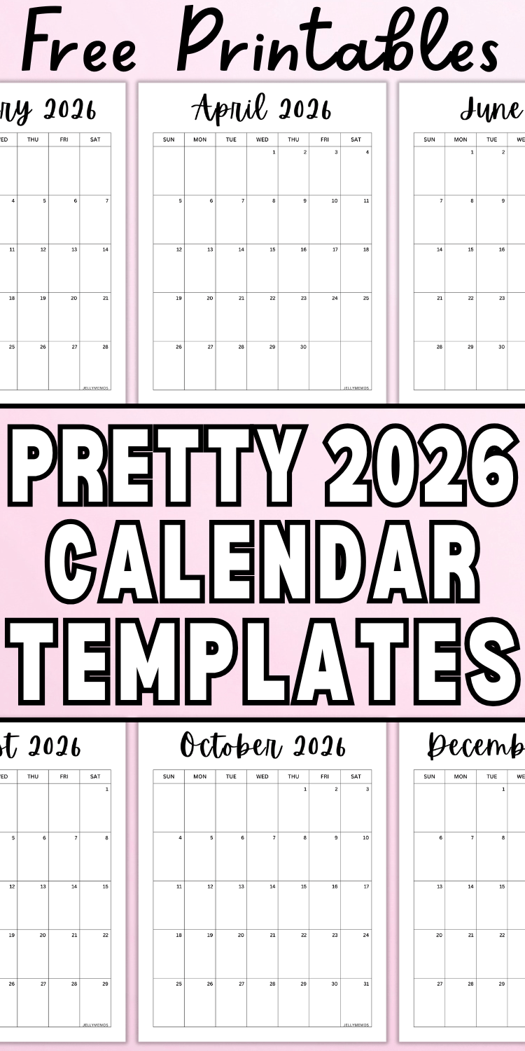 Pretty Calendar Printable Templates For 2026 - JellyMemos