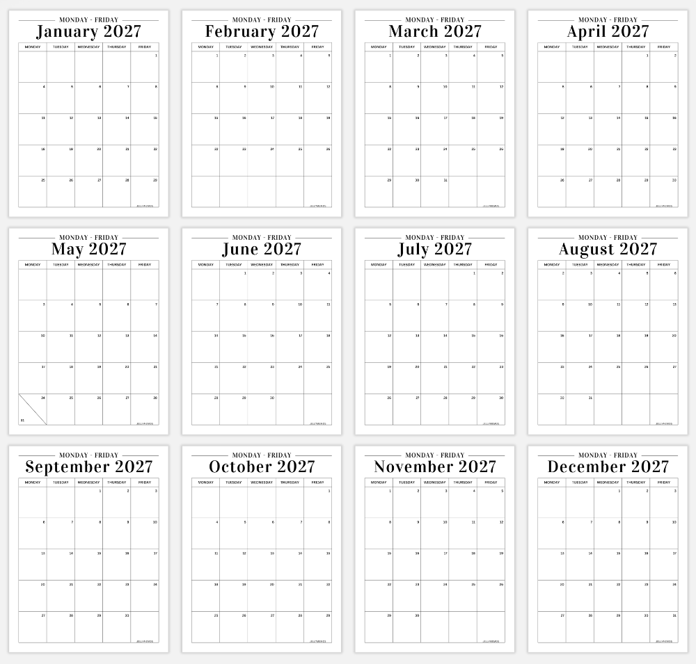 blank 2027 monday to friday calendar