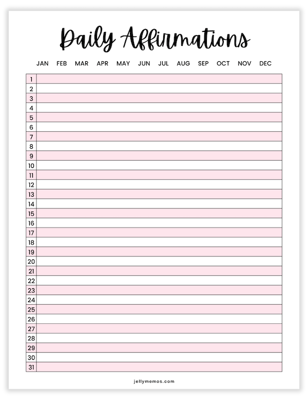 pink affirmations worksheet