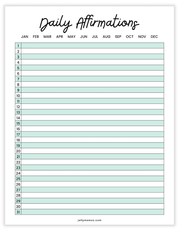 mint green affirmations worksheet