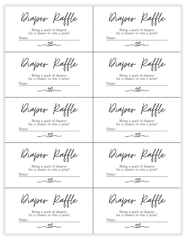 feminine diaper raffle tickets with elegant cursive font