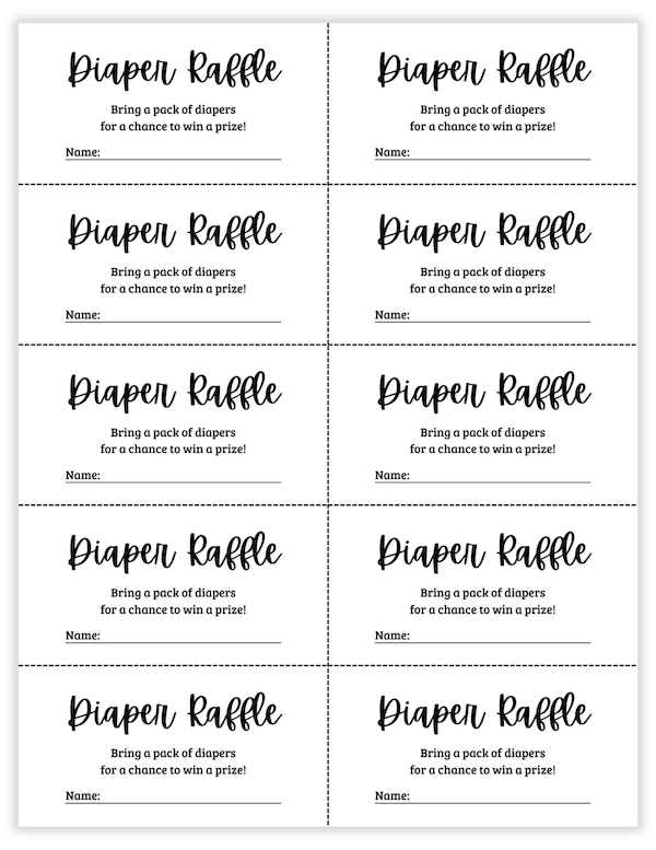 diaper raffle tickets with cute cursive font
