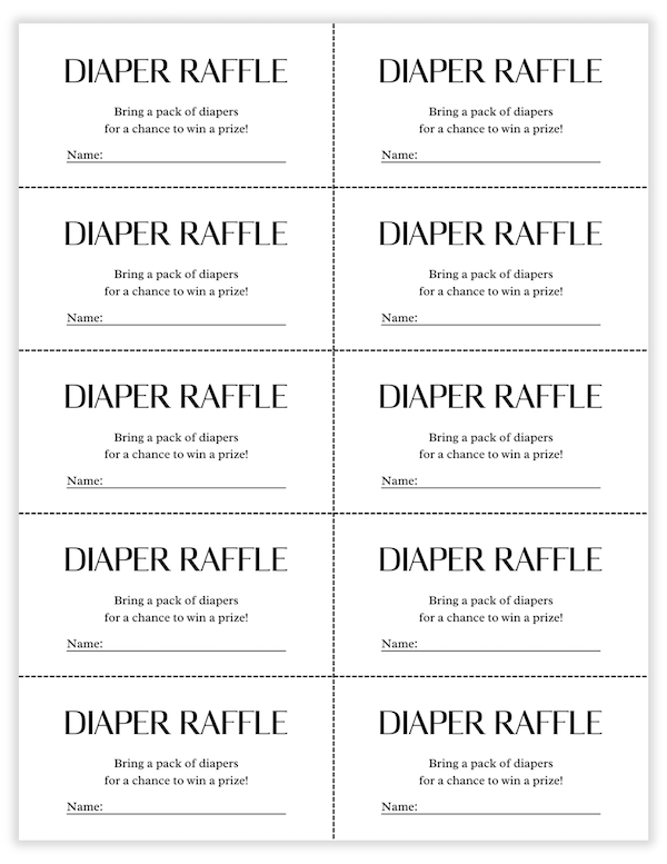 minimal diaper raffle tickets