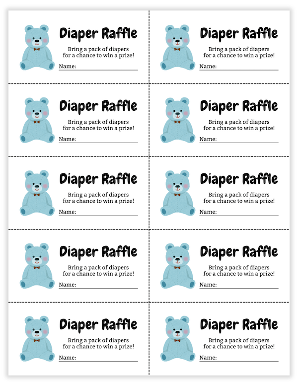 boy diaper raffle tickets with blue colored teddy bear