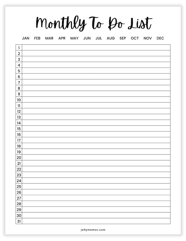 blank printable monthly to do list