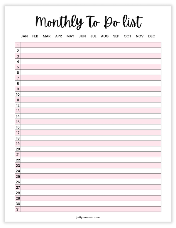 pink printable monthly to do list