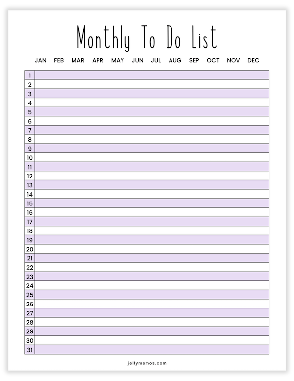 lavender printable monthly to do list