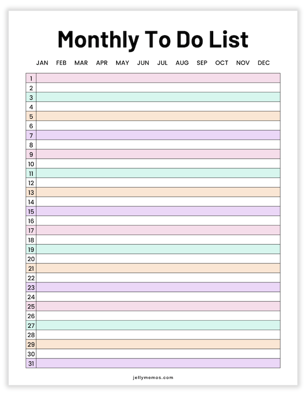 pastel printable monthly to do list