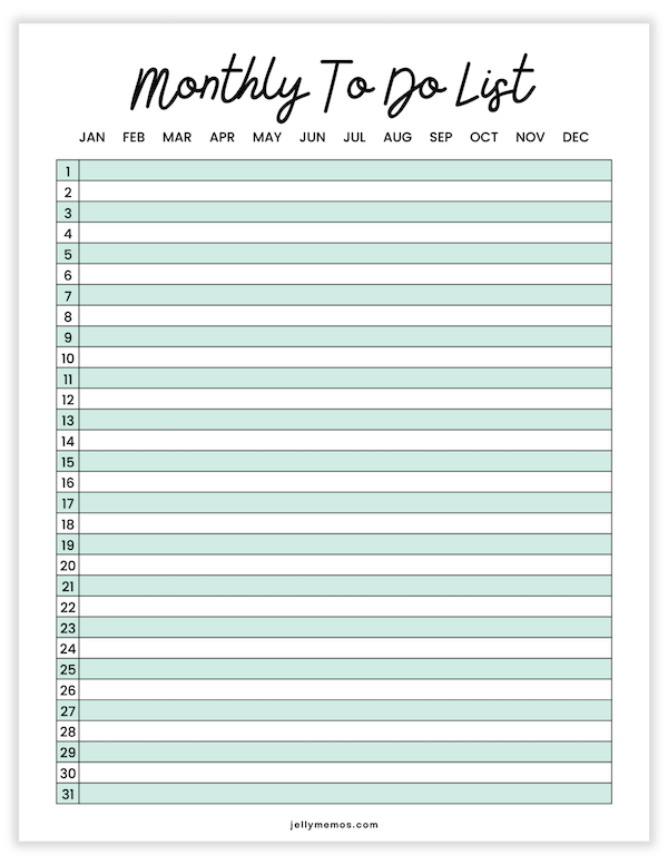 mint green printable monthly to do list