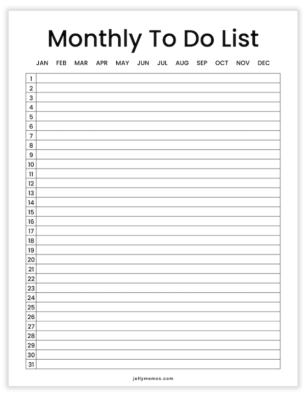 plain printable monthly to do list
