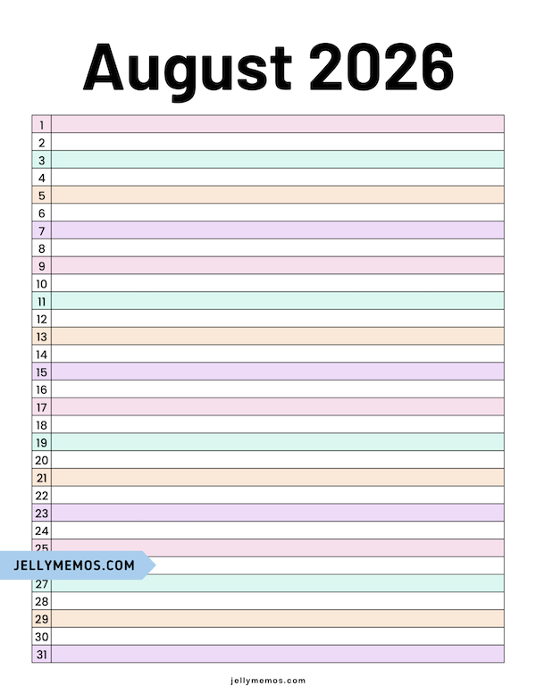 pastel august 2026 list view calendar