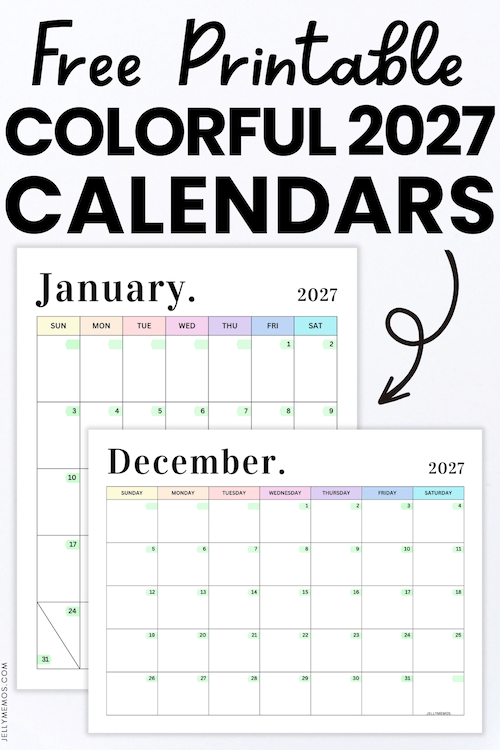 2027 Pastel Colorful Calendar Printable Templates