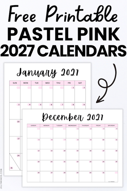 2027 Pastel Pink Calendar Printable