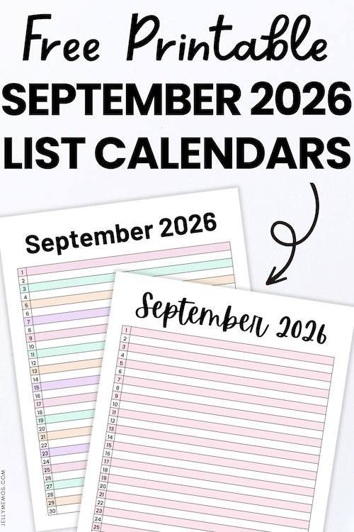 Printable September 2026 List View Calendar Templates