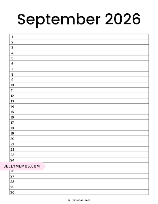 september 2026 list view calendar