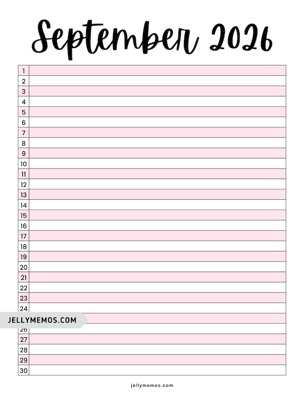 september 2026 list view calendar