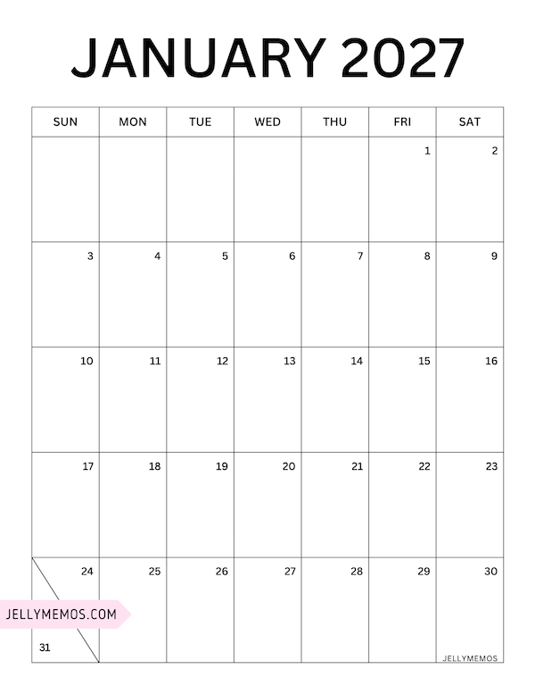 january 2027 minimalist calendar
