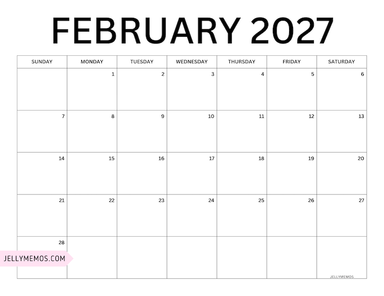 february 2027 minimalist calendar