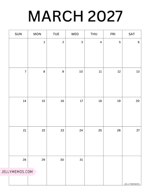 march 2027 minimalist calendar