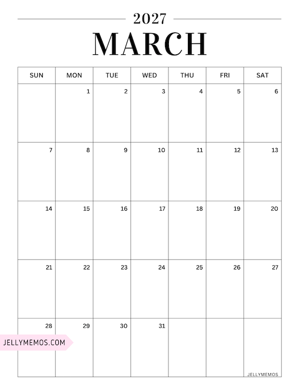 march 2027 simple calendar