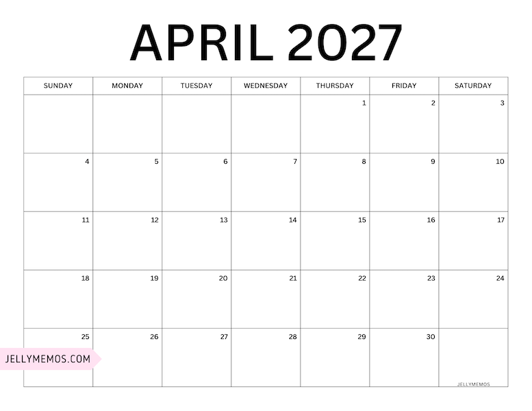april 2027 minimalist calendar
