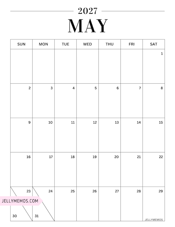 may 2027 simple calendar