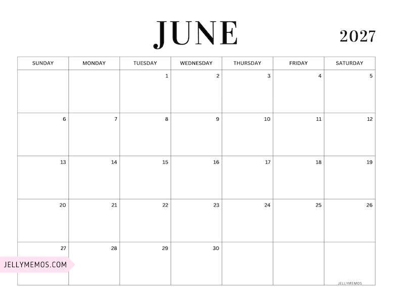 june 2027 simple calendar