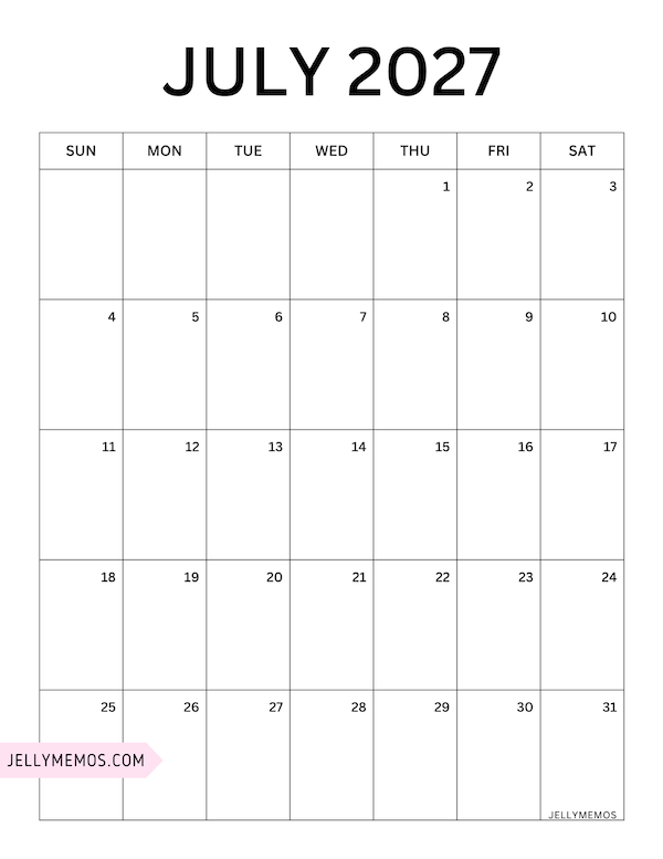 july 2027 minimalist calendar