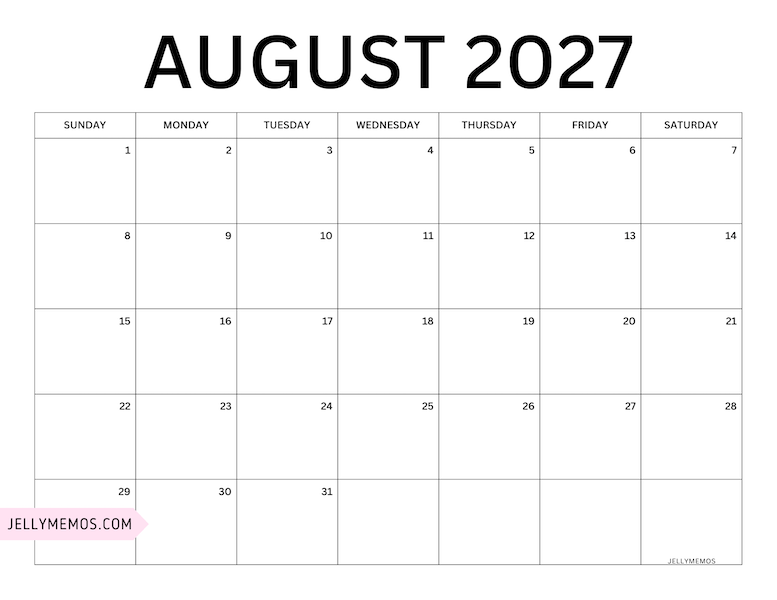august 2027 minimalist calendar