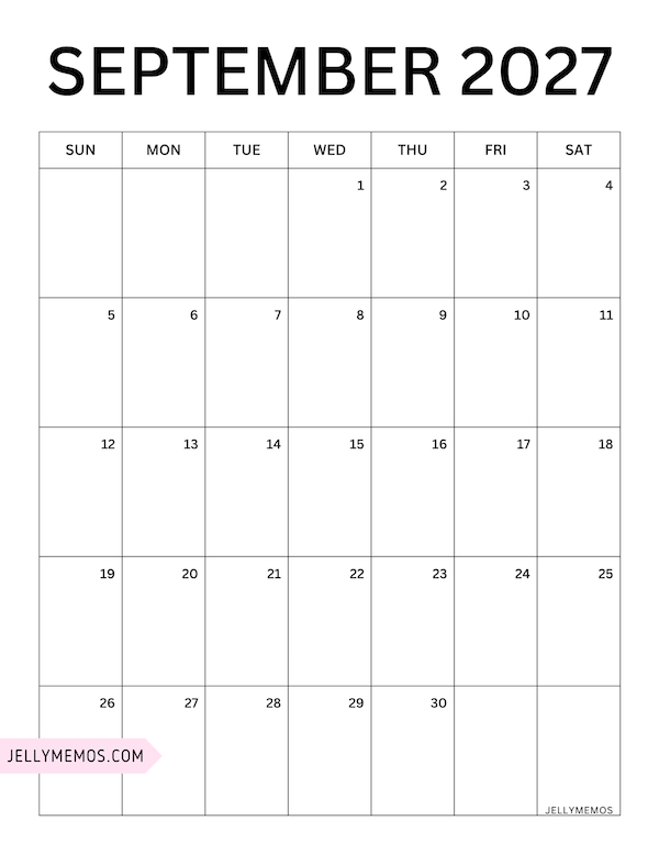 september 2027 minimalist calendar