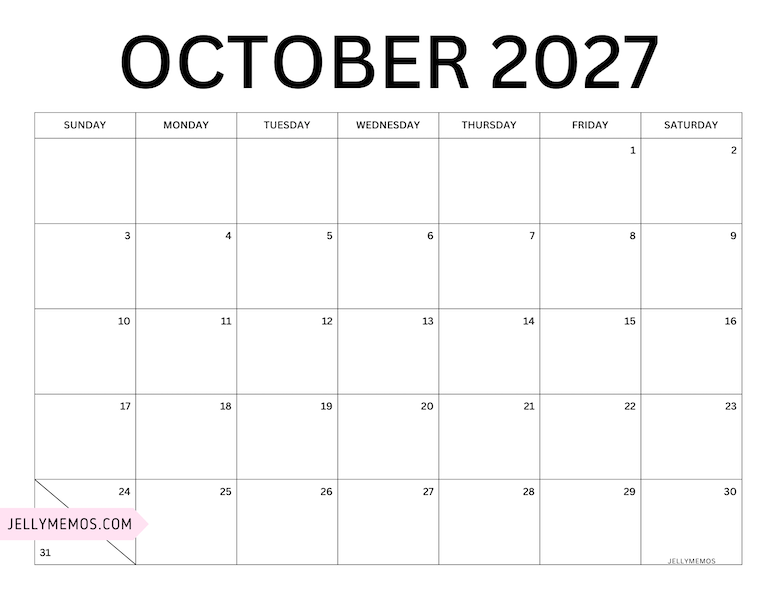 october 2027 minimalist calendar