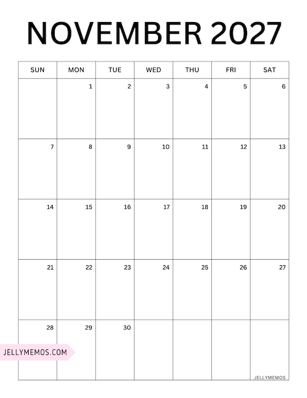 november 2027 minimalist calendar