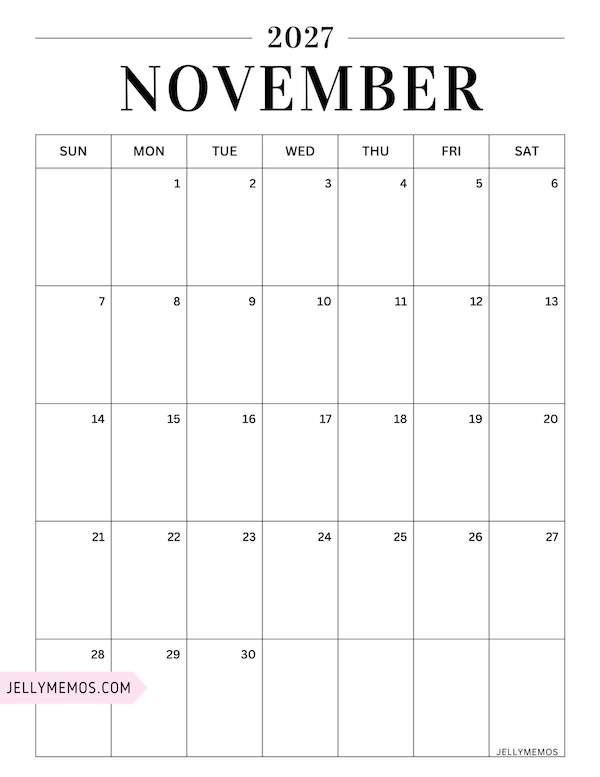 november 2027 simple calendar