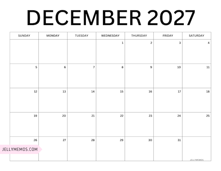 december 2027 minimalist calendar