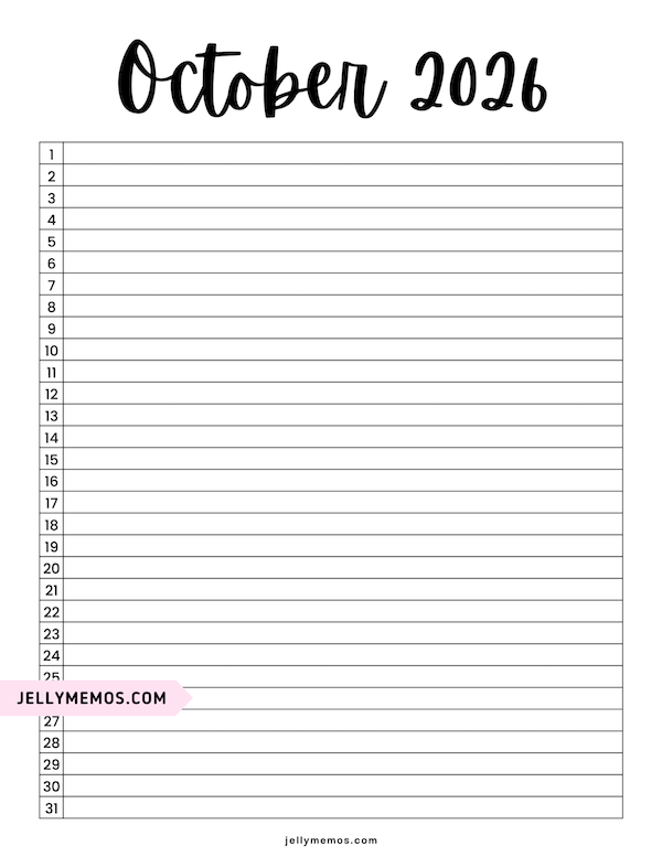 October 2026 list view calendar