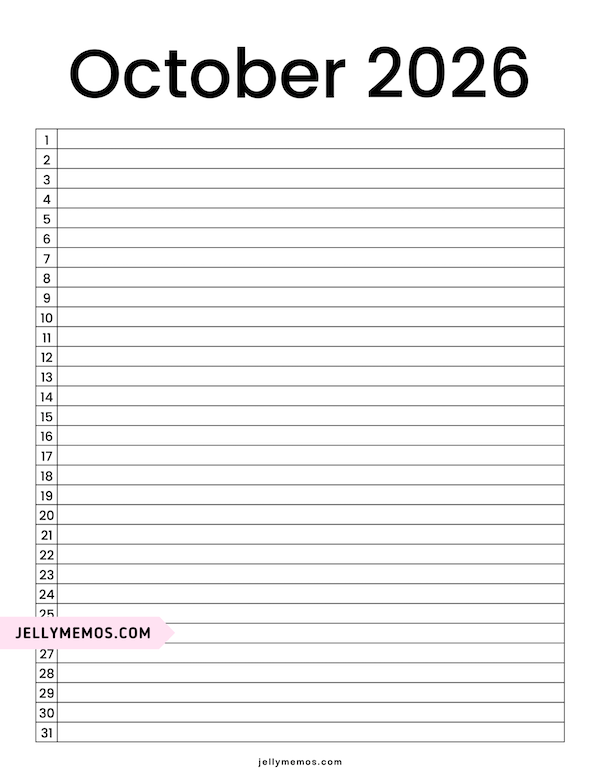 October 2026 list view calendar