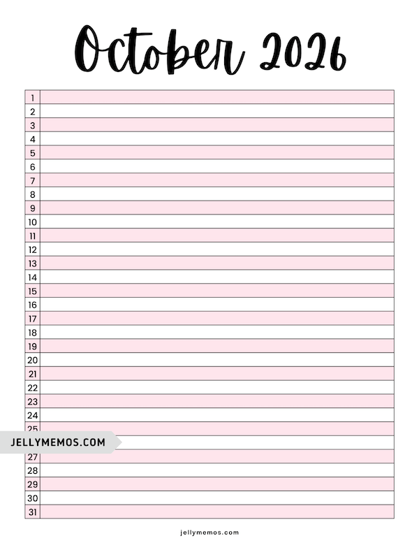 October 2026 list view calendar