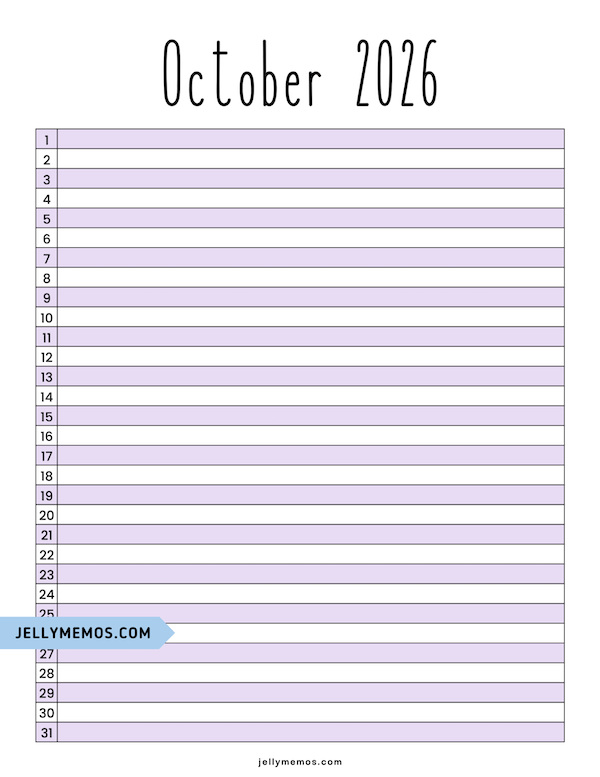October 2026 list view calendar