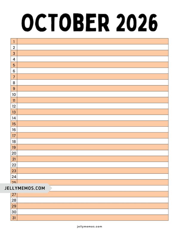 October 2026 list view calendar