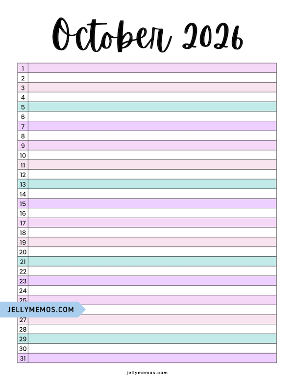 October 2026 list view calendar
