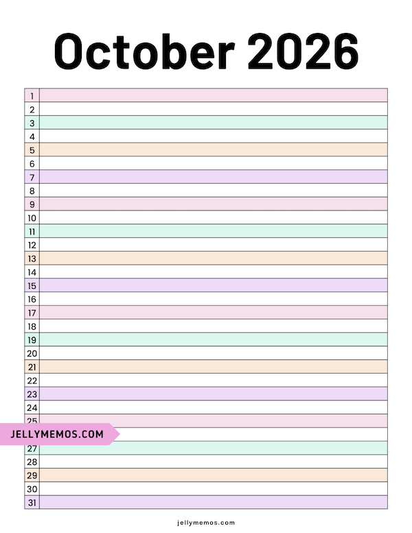 October 2026 list view calendar